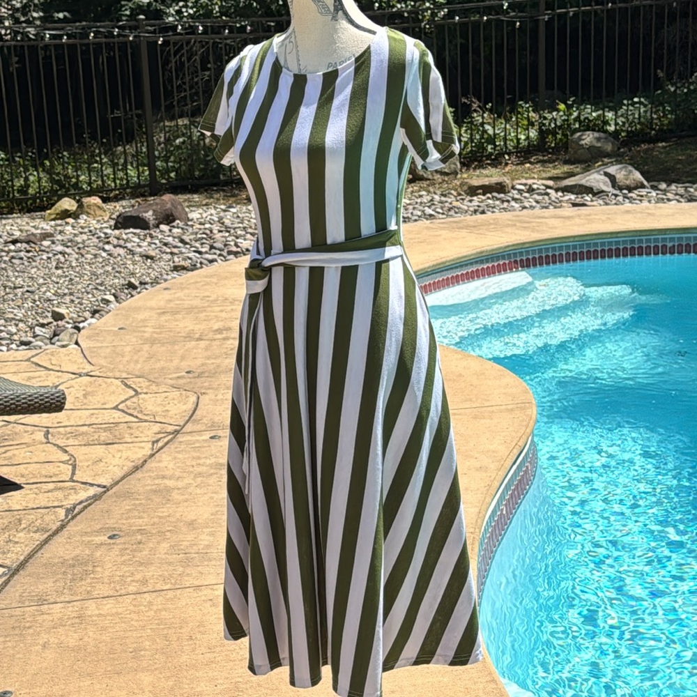 Green and White Striped Dress